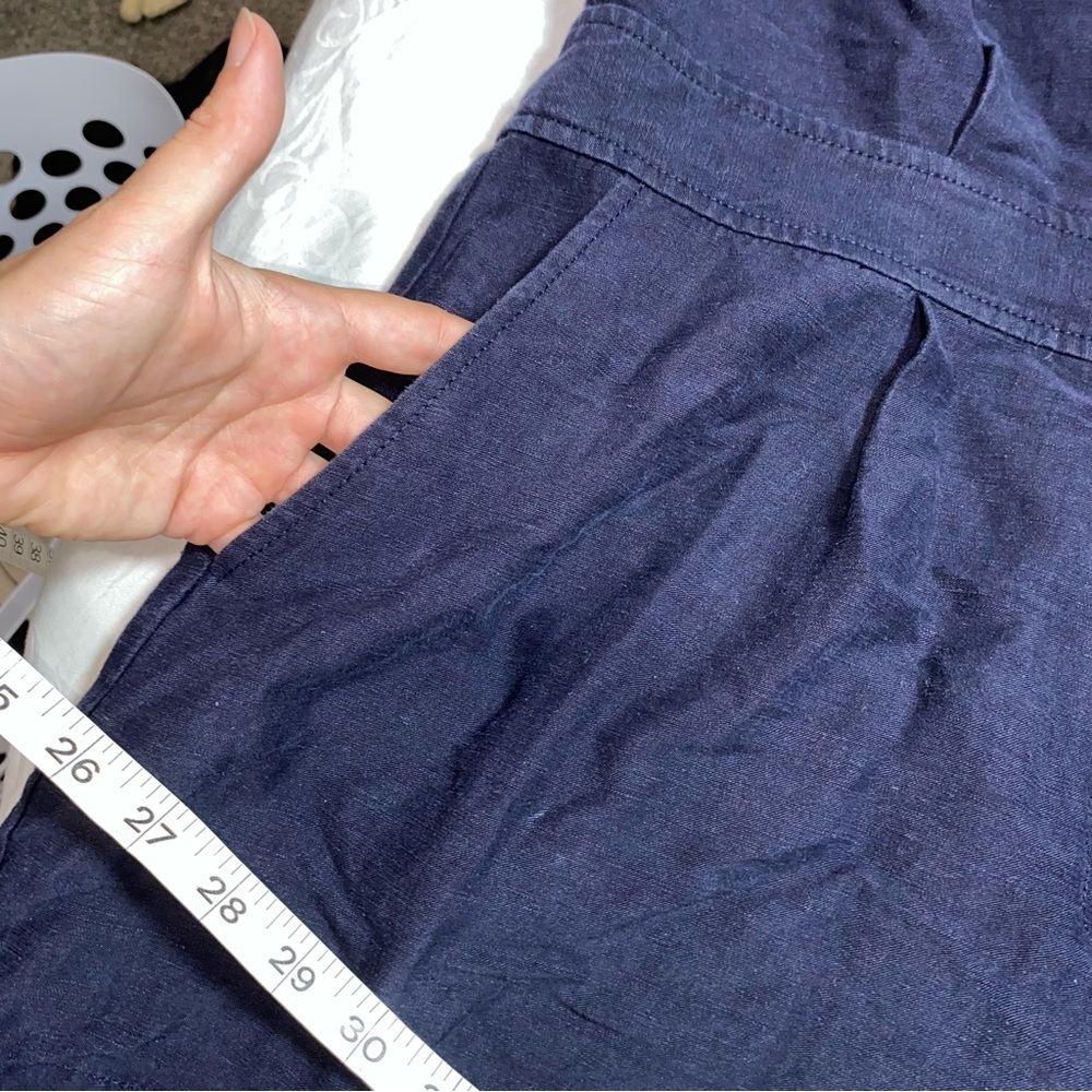 Ann Taylor Linen Blend Navy Blue Jumpsuit Romper 14 Lightweight Cargo Summer - Picture 8 of 16